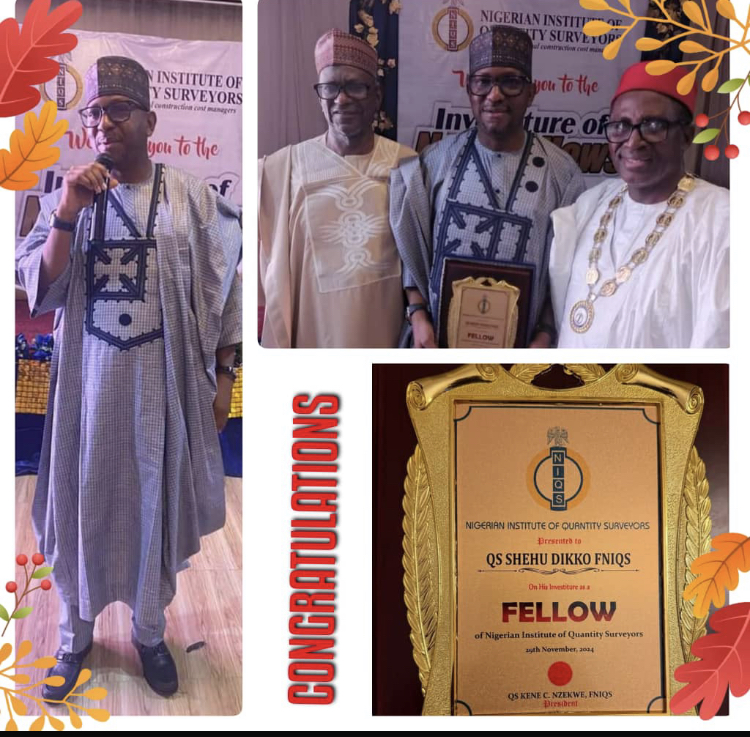 NSC DG, Bukola Olopade, Congratulates Chairman Shehu Dikko on NIQS Fellowship Award