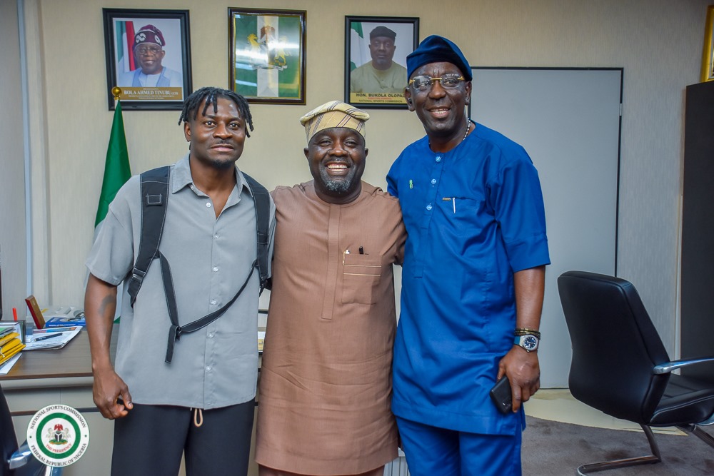 NSC DG Hon. Bukola Olopade Receives Ex-Super Eagles Star Obafemi Martins, Urges Young Players to Emulate His Patriotism